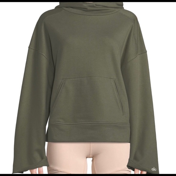 Alo Yoga Low Key Olive Bell Sleeve Hoodie - Picture 1 of 2
